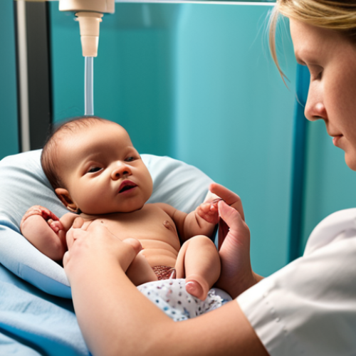Home 19 A NICU nurse gently examines a premature baby in an incubator, monitoring the baby's vitals with advanced medical equipment. Soft, diffused lighting creates a calm and nurturing atmosphere. The scene conveys a sense of hope and delicate care.