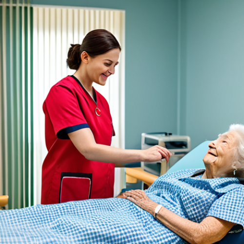 Home 17 A compassionate rehabilitation nurse, fully clothed in a modest, professional uniform, is gently assisting an elderly female patient in a bright, clean rehabilitation ward. The patient, dressed in appropriate, comfortable hospital attire, is attempting to grasp a therapy object with a well-formed hand, showing a small but significant sign of progress. The nurse's expression conveys empathy and encouragement, fostering a sense of hope and trust. The background shows a modern, well-equipped rehabilitation gym. safe for work, appropriate content, fully clothed, professional, perfect anatomy, correct proportions, natural pose, well-formed hands, proper finger count, natural body proportions, professional photography, high quality, soft lighting.