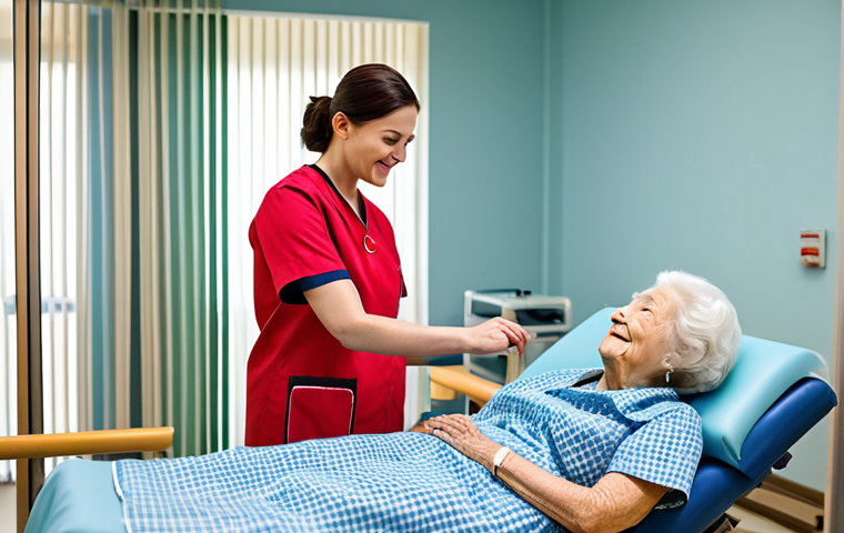 A compassionate rehabilitation nurse, fully clothed in a modest, professional uniform, is gently assisting an elderly female patient in a bright, clean rehabilitation ward. The patient, dressed in appropriate, comfortable hospital attire, is attempting to grasp a therapy object with a well-formed hand, showing a small but significant sign of progress. The nurse's expression conveys empathy and encouragement, fostering a sense of hope and trust. The background shows a modern, well-equipped rehabilitation gym. safe for work, appropriate content, fully clothed, professional, perfect anatomy, correct proportions, natural pose, well-formed hands, proper finger count, natural body proportions, professional photography, high quality, soft lighting.