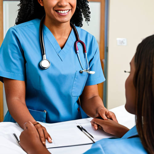 Home 8 A compassionate female nurse, dressed in a professional, modest scrub uniform, fully clothed, is gently engaging in an empathetic conversation with an individual in a bright, clean, professional clinic setting. The nurse is actively listening with a supportive expression. The overall image conveys a sense of trust and care, focusing on her role as a first responder in mental health support. This image features perfect anatomy, correct proportions, natural pose, well-formed hands, and proper finger count, ensuring natural body proportions. It is safe for work, appropriate content, and family-friendly.