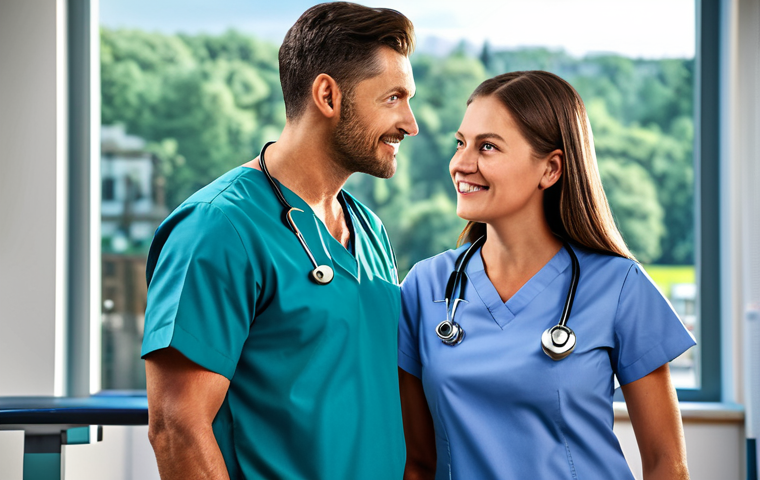 간호사 해외 취업 및 이민 - A female nurse fully clothed in uniform inside a hospital, appropriate content, safe for work, perfe...