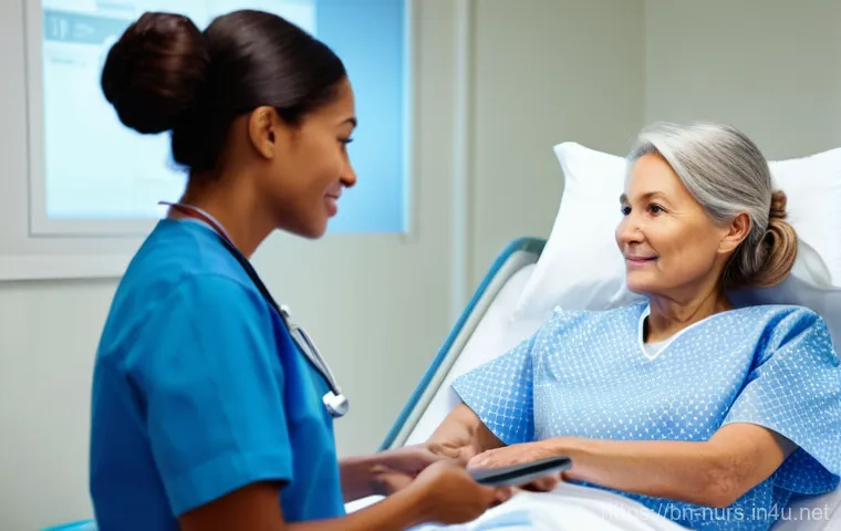 병원 조직 및 간호 행정 - Image Prompt 1: Compassionate Nurse with Modern Technology**