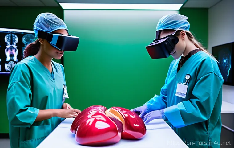 임상 실습 교육 - **Prompt:** A compassionate young female medical student, wearing light blue scrubs and a clean whit...