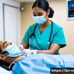 마취 간호 - A professional anesthesia nurse in a modern operating room preparing a patient for surgery, wearing ...