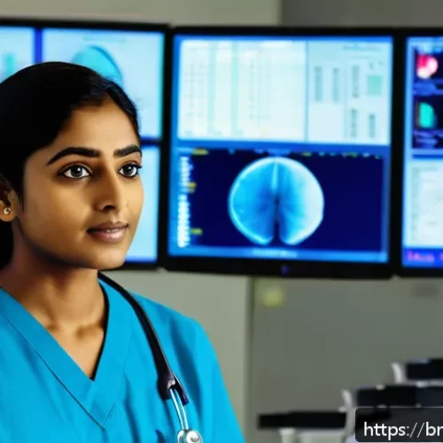 병태 생리학과 간호 - A compassionate Bengali female nurse in a modern hospital ICU setting, attentively monitoring vital ...
